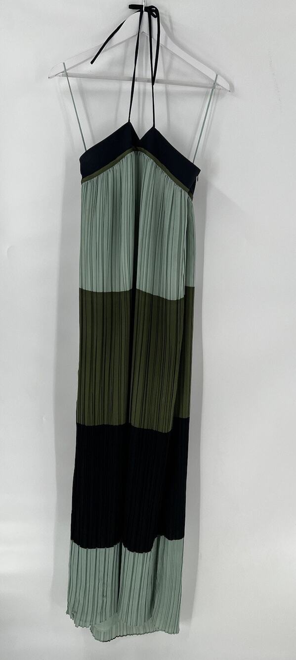 NWT Derek Lam 10 Crosby Dress Womens 4 Green Blue Striped Maxi Halter Sleeveless